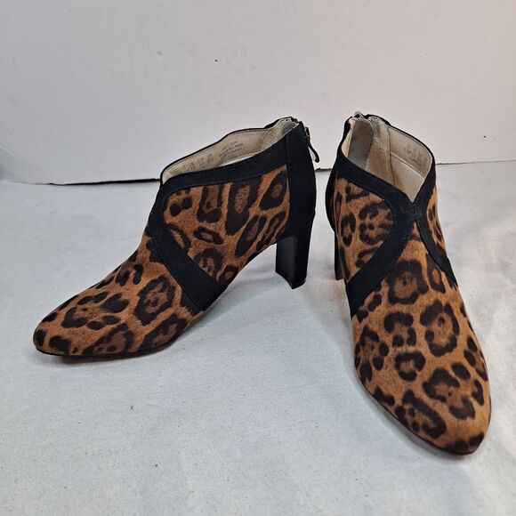 LifeStride Glamour Ankle Boots Womens Size 6.5M Leopard Print Fabric Brown Black - Picture 1 of 11